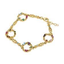 צמיד זהב פרחוני משובץ מגוון אבני חן צבעוניות בהשראת נריה