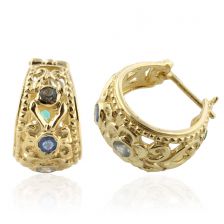 Solid Gold Gemstone Hoop Earrings