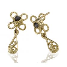 Ornamental Raw Diamond Yellow Gold Earrings