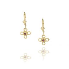 עגילי פרחים משובצים רובי