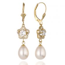 עגילים לכלה משובצים יהלומים עם פנינה 