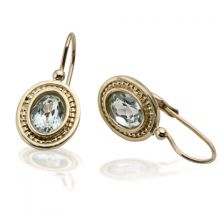 עגילי זהב וינטג' משובצים בלו טופז