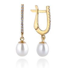 עגילי יהלום ופנינה תלויים