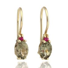 עגילים תלויים משובצים טורמלין ורובי