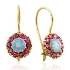 עגילים תלויים משובצים בלו טופז ורובי