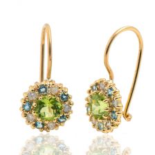 Yellow Gold Colorful Stone Earrings 