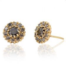 Round Rough Diamond Studs Halo Earrings 14k Yellow Gold