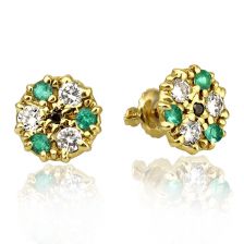 Victorian Style Emerald and Diamond Stud Earrings In Yellow Gold