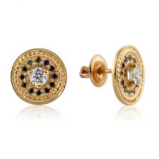 עגילי זהב צמודים משובצים יהלומים 