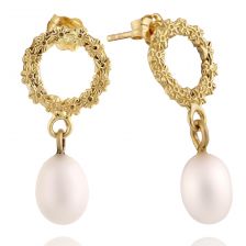 עגילי פרחים צמודים עם פנינה 