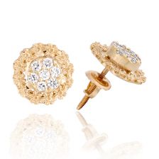 עגילי זר פרחים צמודים משובצים ביהלומים