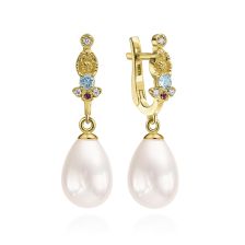 עגילים תלויים במראה עתיק עם פנינה בהשראת דוריאת'