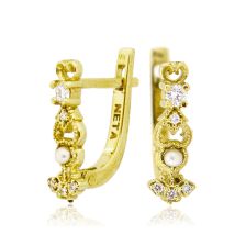 Antique Design Pearl Drop Gold Earrings Rose Gold