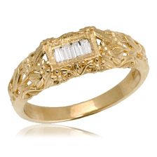 טבעת אר נובו פרחונית משובצת יהלומי באגט בזהב 14 קראט