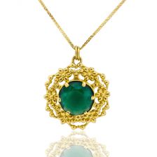 שרשרת זהב עם תליון משובץ באבן אגת ירוקה