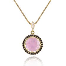 Rose Gold Rose Quartz and Black Diamond Halo Pendant 