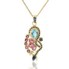 תליון מרהיב משובץ בלו טופז ספיר ורובי  