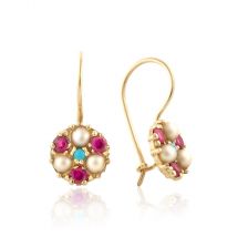 עגילי פרחים משובצים אבני חן ופנינים 