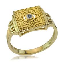  טבעת חותם מרובעת משובצת יהלום אפור