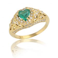 טבעת לב בסגנון רומנטי משובצת אמרלד ויהלומים 