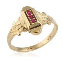 טבעת חותם אמנותית משובצת אבני רובי