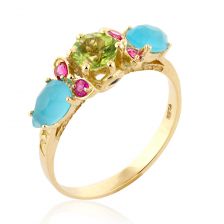 טבעת קוקטייל מרהיבה משובצת אבני חן