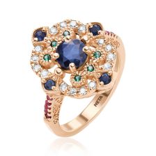 טבעת משובצת אבני חן ויהלומים מעוטרת בעיצוב ויקטוריאני