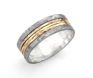 טבעת לגבר מכסף עם שלוש טבעות נעות מזהב  