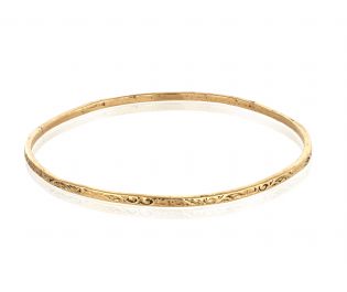 Floral Engraved Morrocan Style In 14k Gold Bangle Bracelet