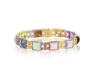 Classic Style Multi Gemstone Bracelet Yellow Gold