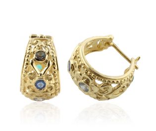 Solid Gold Gemstone Hoop Earrings