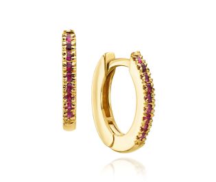Pave Ruby Hoops Yellow Gold