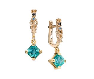 Antique Design Aquamarine Drop Yellow Gold Earrings 
