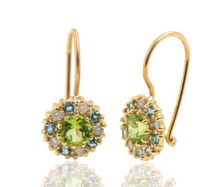 Yellow Gold Colorful Stone Earrings 