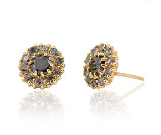 Round Rough Diamond Studs Halo Earrings 14k Yellow Gold