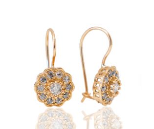 Colorful Yellow Gold Gemstone Halo Drop Earrings 