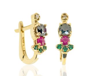  Antique Design Black Diamond Gold Earrings 