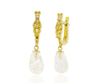 "Misty" Antique Design Aquamarine Drop Gold Earrings 