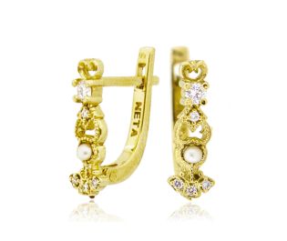 Antique Design Pearl Drop Gold Earrings Rose Gold