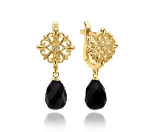 עגילים תלויים במראה עתיק משובצים יהלום ואוניקס