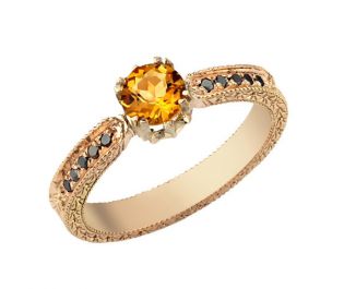 14k Gold Citrine Pave Engagement Ring
