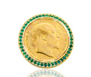 Emerald Gold Coin Ring