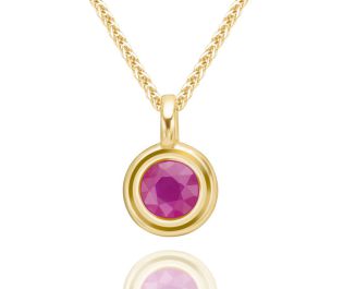 Solid gold open bezel set ruby pendan