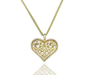 14k Yellow Gold Art Nouveau Necklace With A Heart Flower Pendant (necklaces)