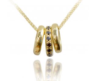 3 Rings Black Diamond Pendant Necklace in Yellow Gold 