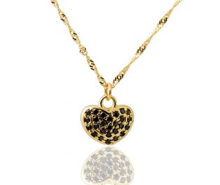Black Diamonds Heart Pendant  In Yellow Gold 