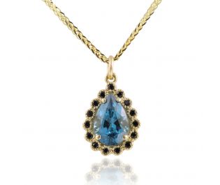 Victorian Style Black Diamond and Topaz Halo Pendant 