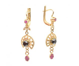 Sunshine Hanging Earrings Black Diamond & Ruby