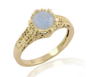 Engraved Round Aquamarine Ring