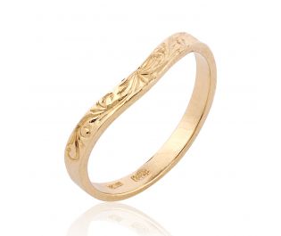 Curved Vintage Engraved Ring 14k Gold